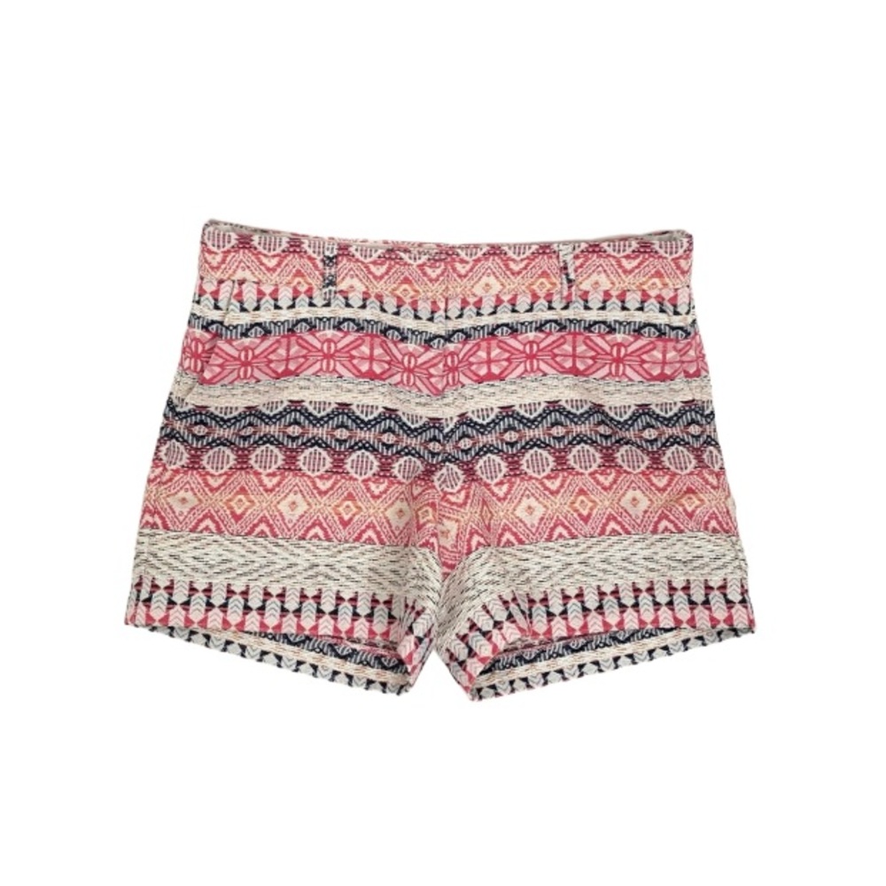 Dalia Woven Boho Tribal Aztec Cotton Shorts Pink White Multicolored Size 2